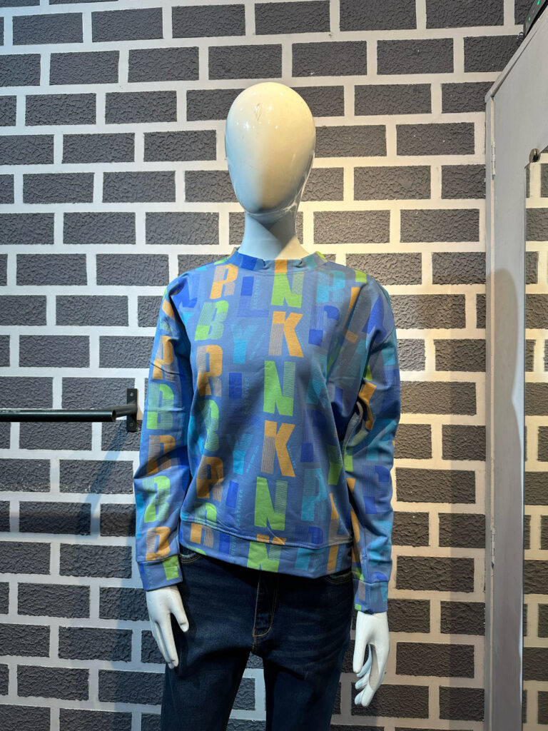 Blue oversized Printed drop Shoulder Full sleeve T-shirt For Women