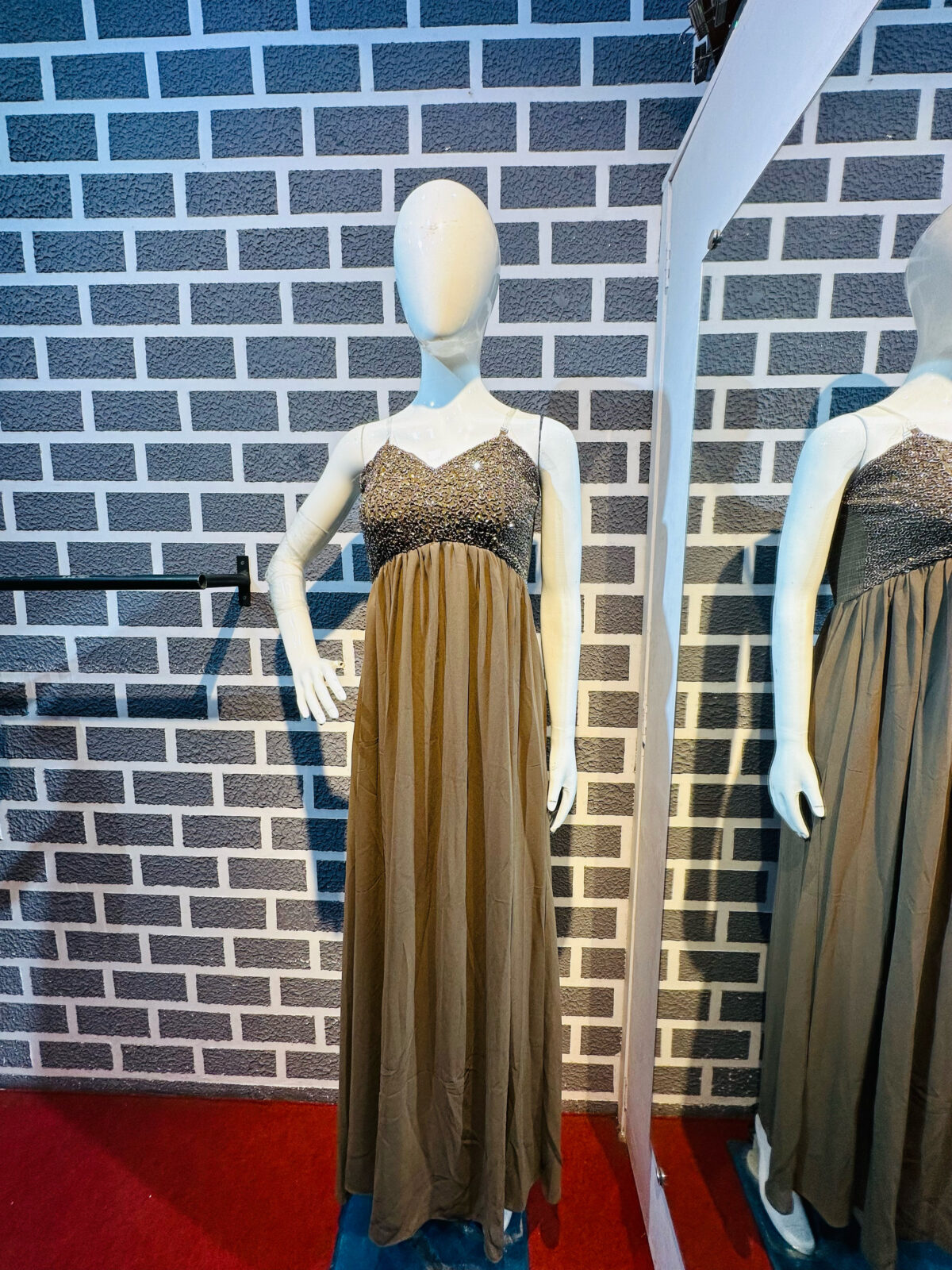 Party wear Spaghetti Style Beige gown
