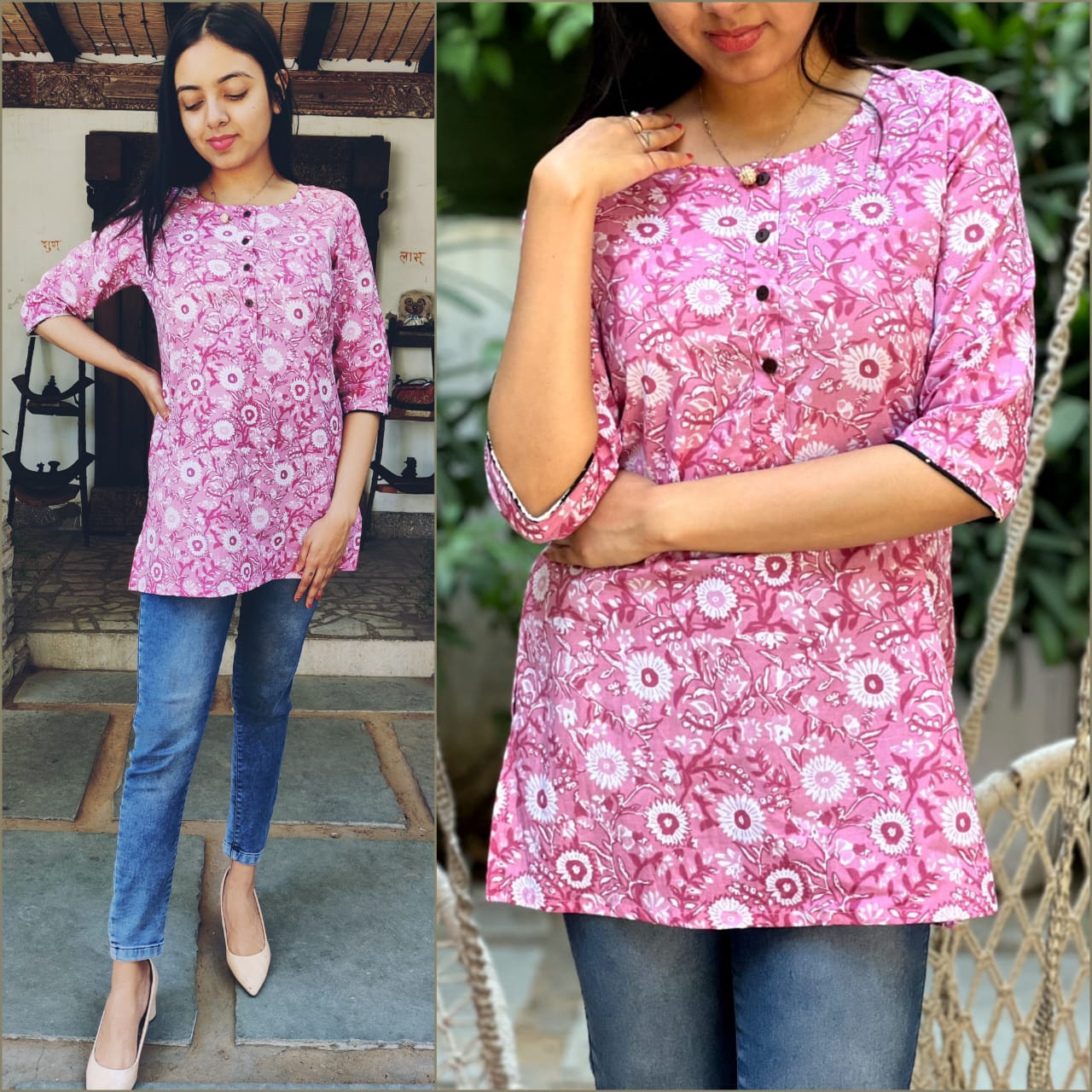Floral Rajasthani Hand Block Print Cotton Top