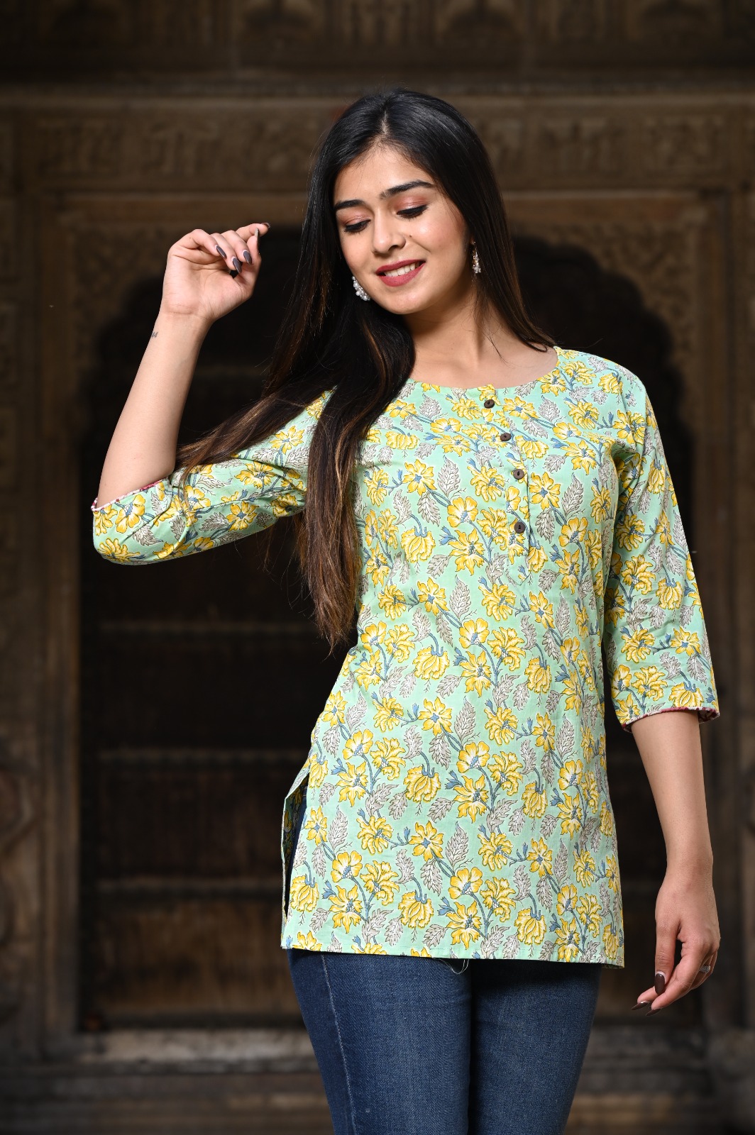 Floral Rajasthani Hand Block Print Cotton Top