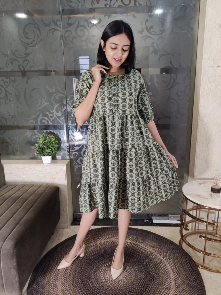 Rajasthani Hand Block Print Cotton Knee Length Midi