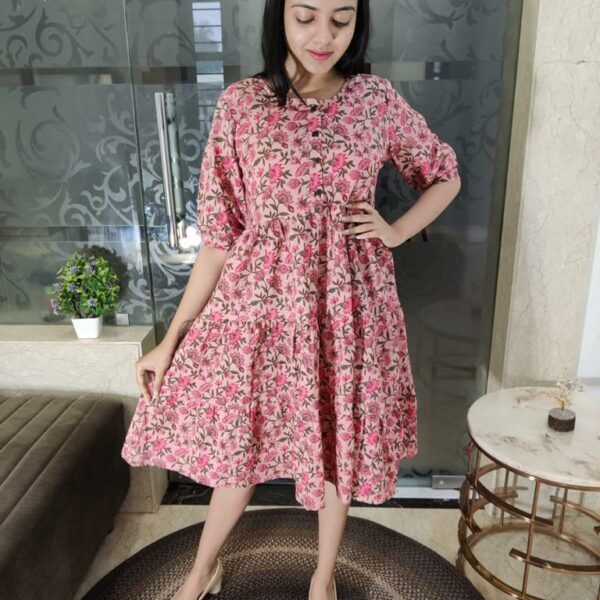 Rajasthani Hand Block Print Cotton Knee Length Midi