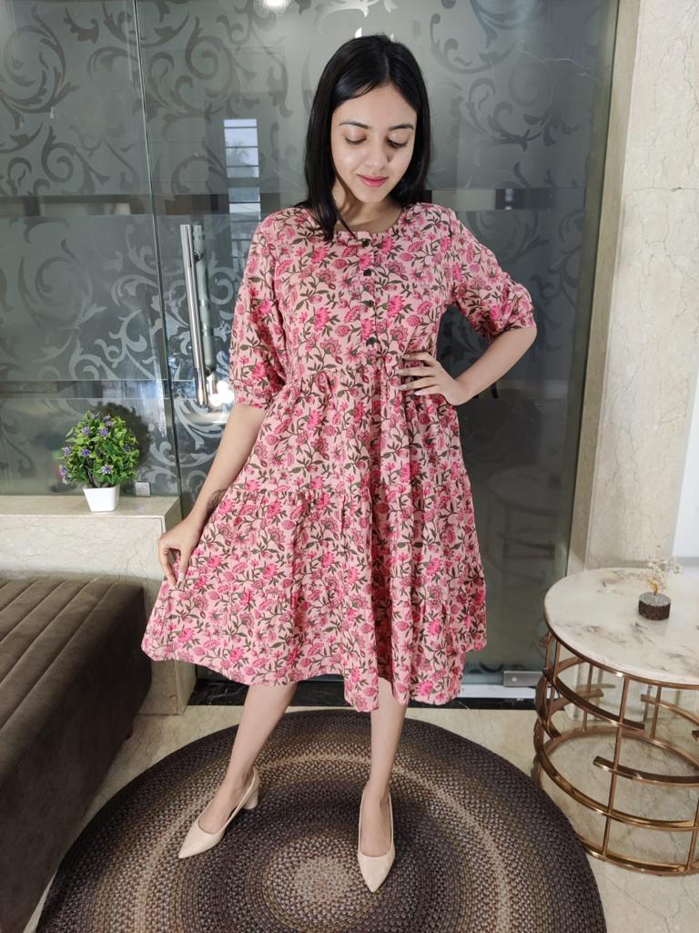Rajasthani Hand Block Print Cotton Knee Length Midi
