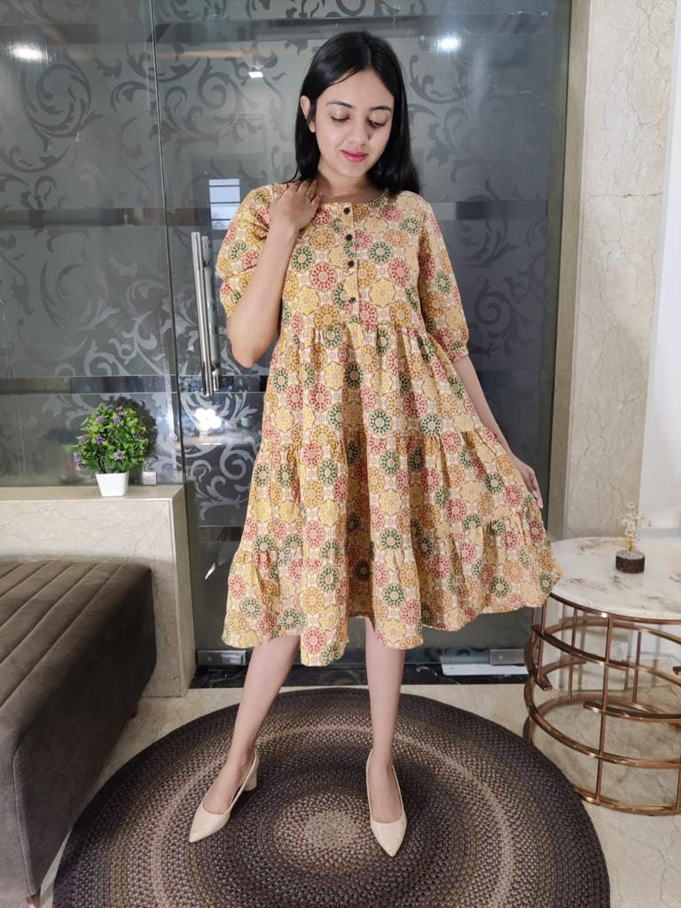 Rajasthani Hand Block Print Cotton Knee Length Midi
