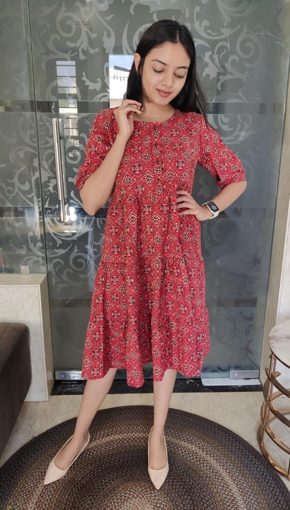 Rajasthani Hand Block Print Cotton Knee Length Midi