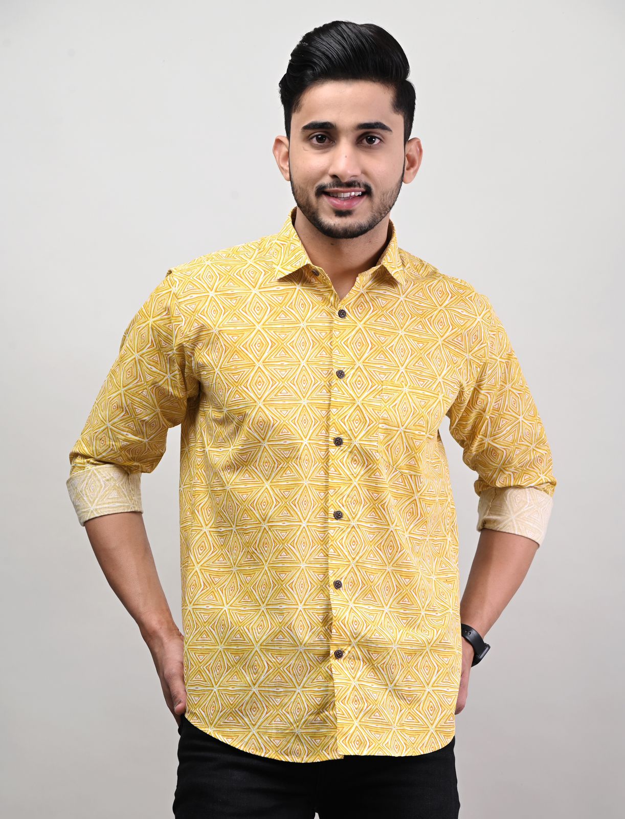 Rajasthani Hand Block Print Cotton Full Sleeve Shirt