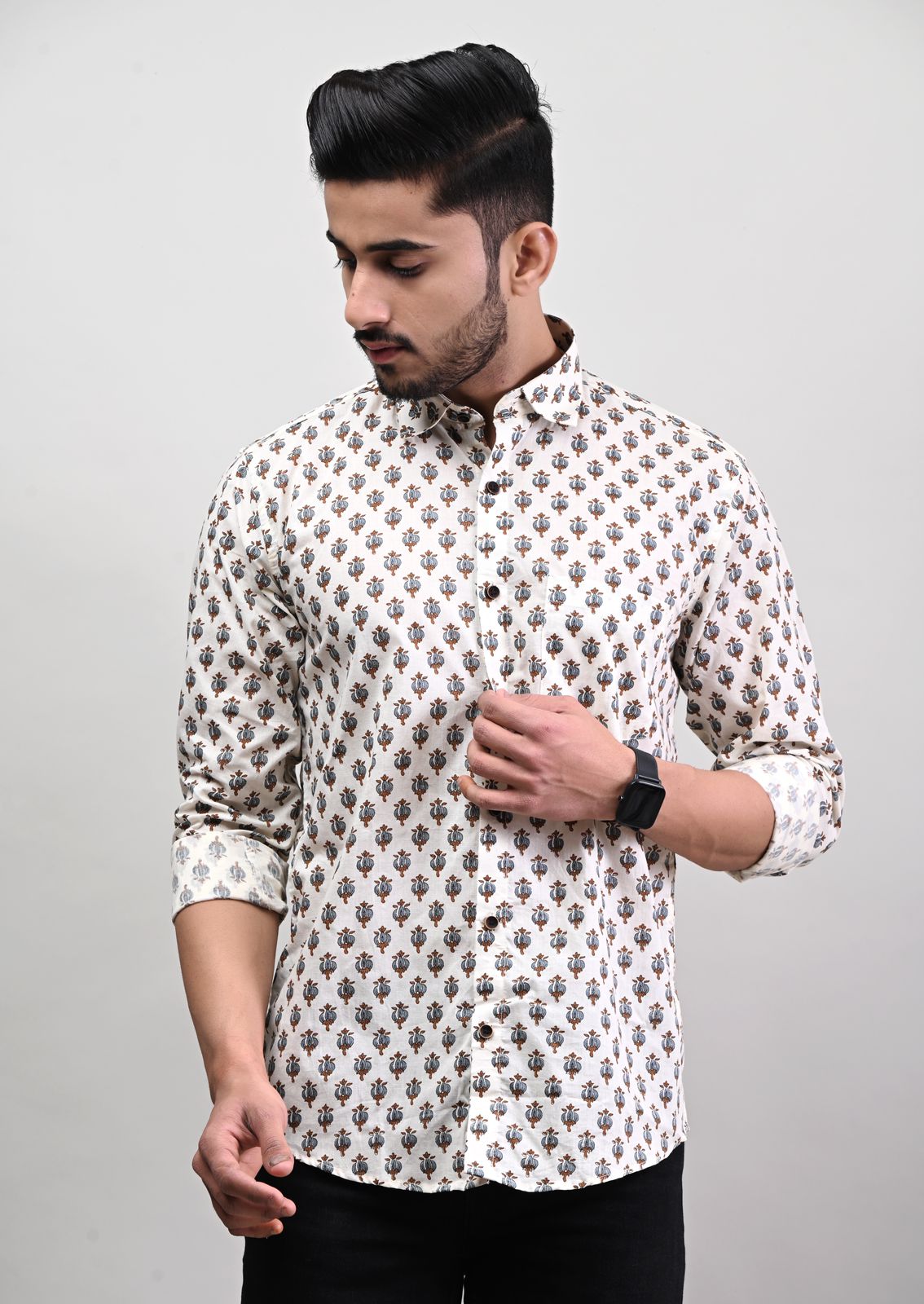 Rajasthani Hand Block Print Cotton Full Sleeve Shirt