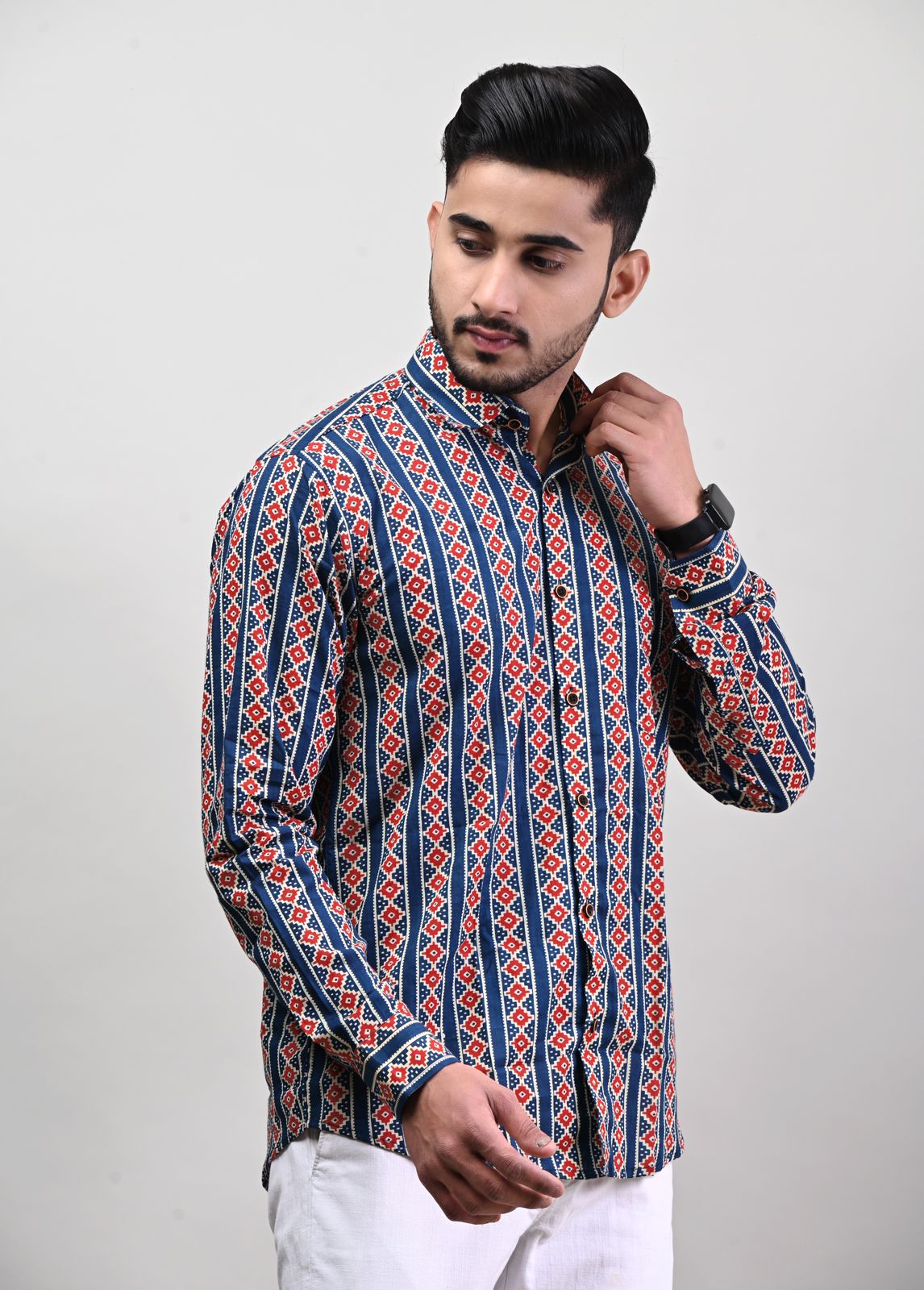 Rajasthani Hand Block Print Cotton Full Sleeve Shirt
