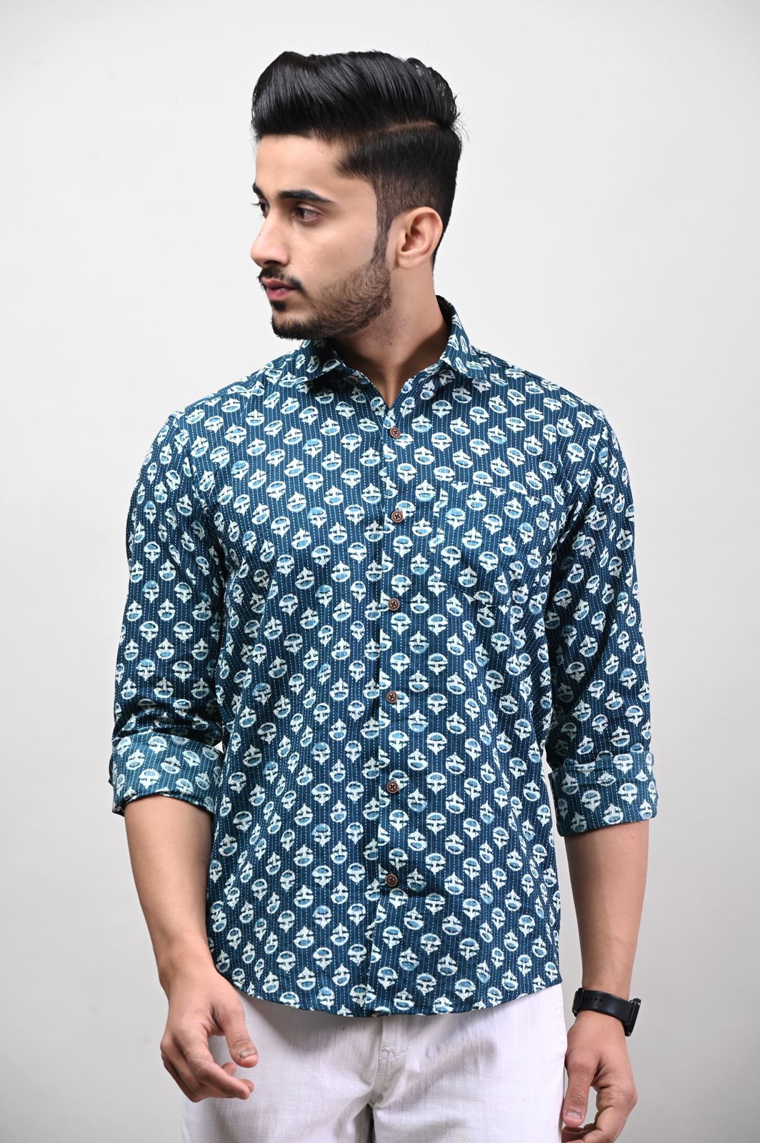 Rajasthani Hand Block Print Cotton Full Sleeve Shirt