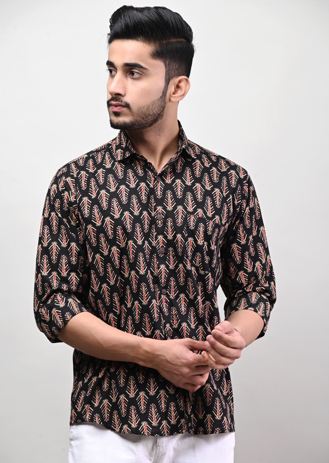 Rajasthani Hand Block Print Cotton Full Sleeve Shirt
