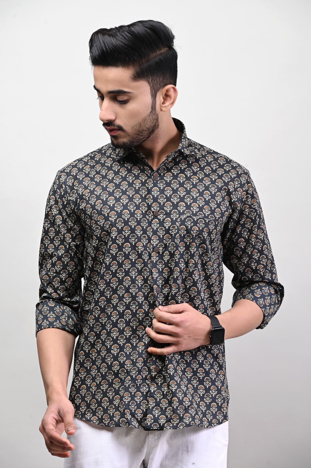 Rajasthani Hand Block Print Cotton Full Sleeve Shirt