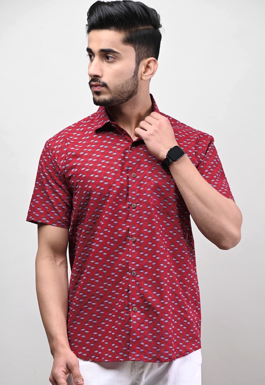 Rajasthani Hand Block Print Cotton Half Sleeve Shirt