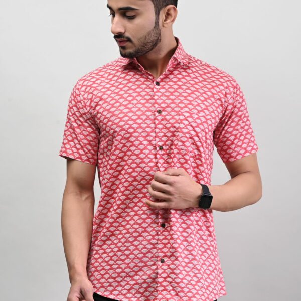 Rajasthani Hand Block Print Cotton Half Sleeve Shirt