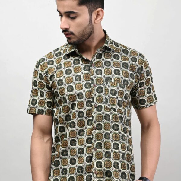 Rajasthani Hand Block Print Cotton Half Sleeve Shirt