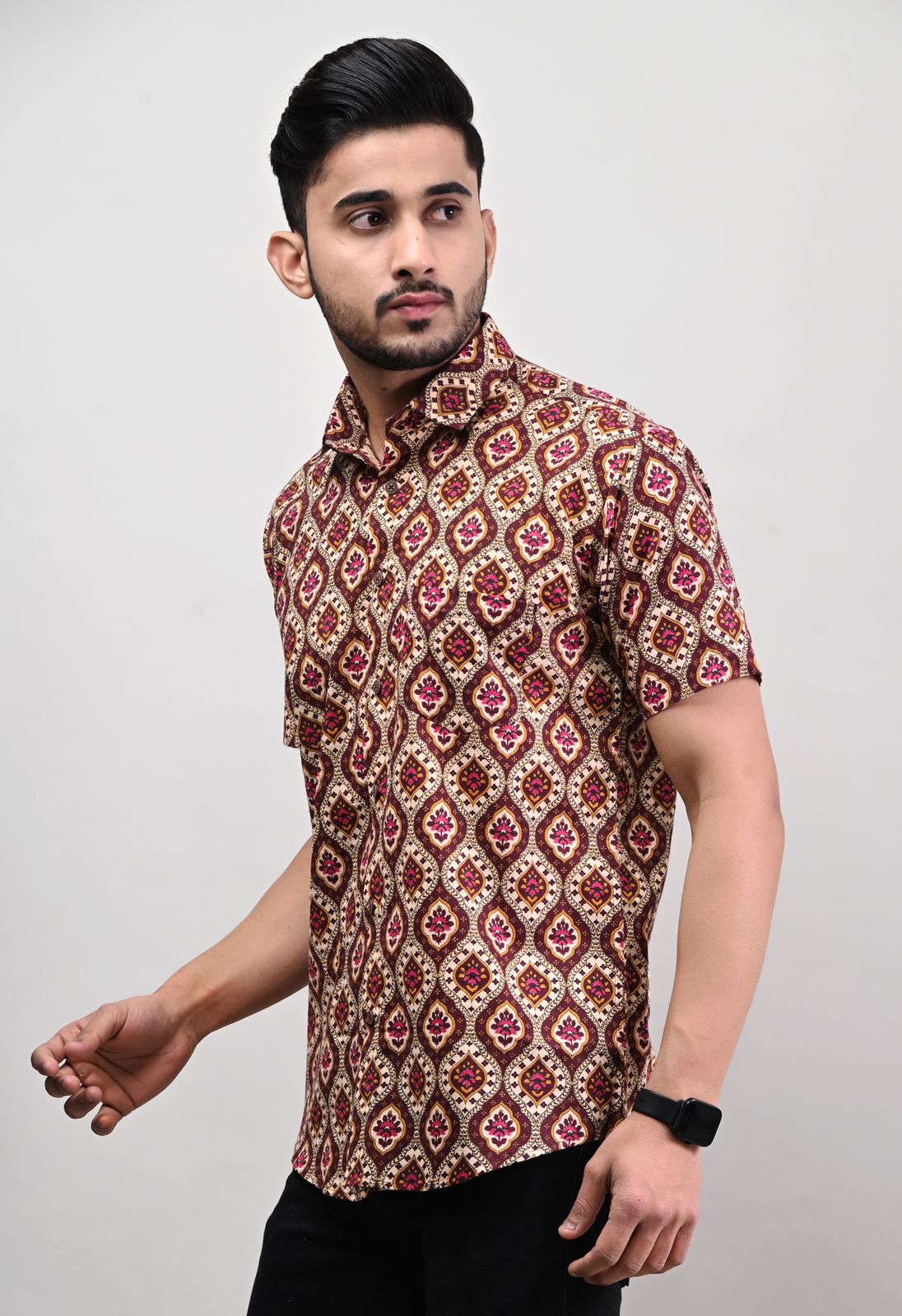 Rajasthani Hand Block Print Cotton Half Sleeve Shirt