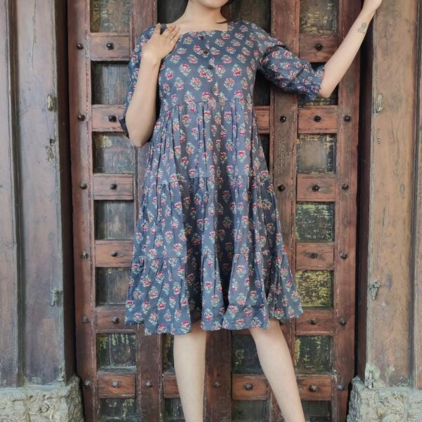 Rajasthani Hand Block Print Cotton Knee Length Midi