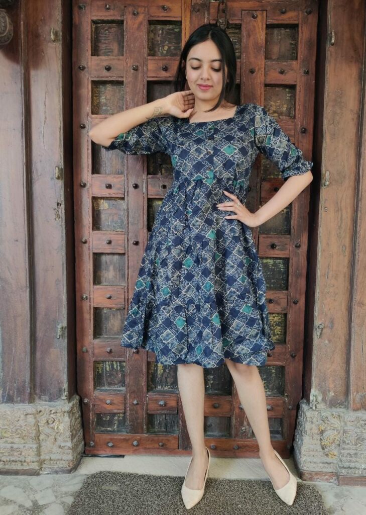 Rajasthani Hand Block Print Cotton Knee Length Midi