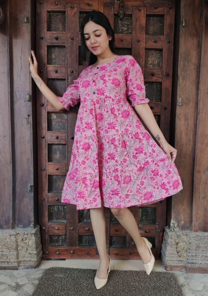 Rajasthani Hand Block Print Cotton Knee Length Midi