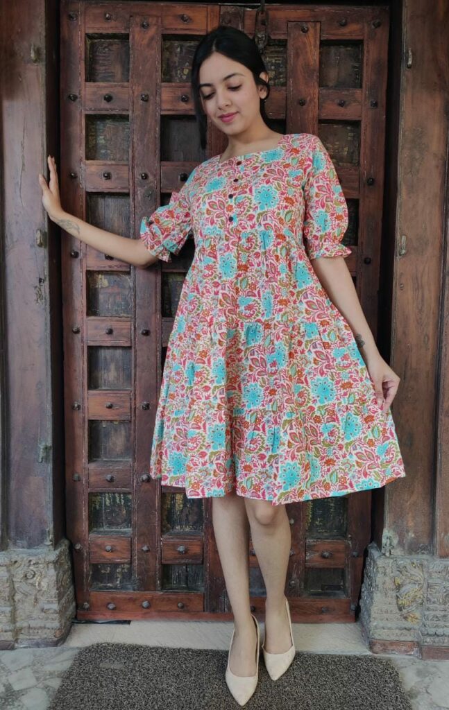 Rajasthani Hand Block Print Cotton Knee Length Midi