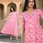 Rajasthani Hand Block Print One Piece Long Frilled Dress