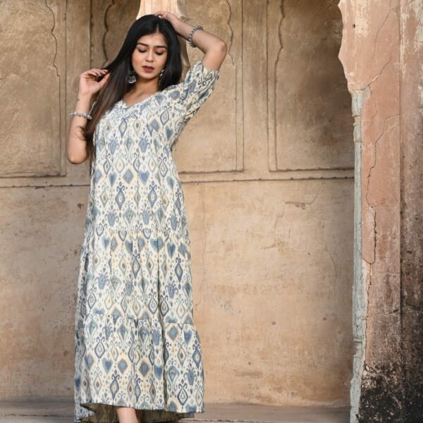 Rajasthani Hand Block Print One Piece Long Frilled Dress