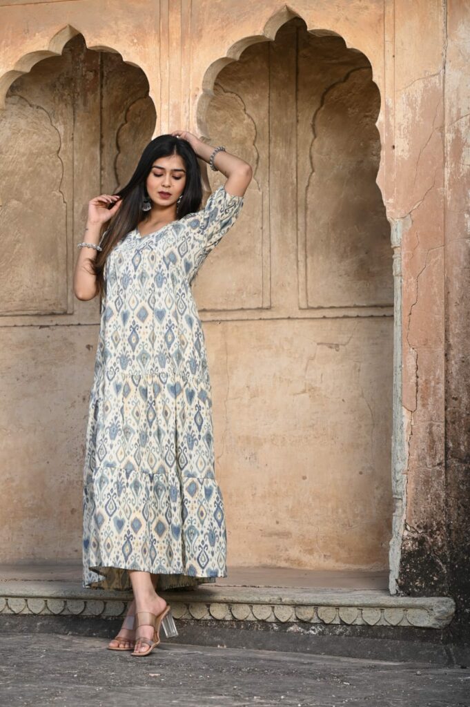 Rajasthani Hand Block Print One Piece Long Frilled Dress