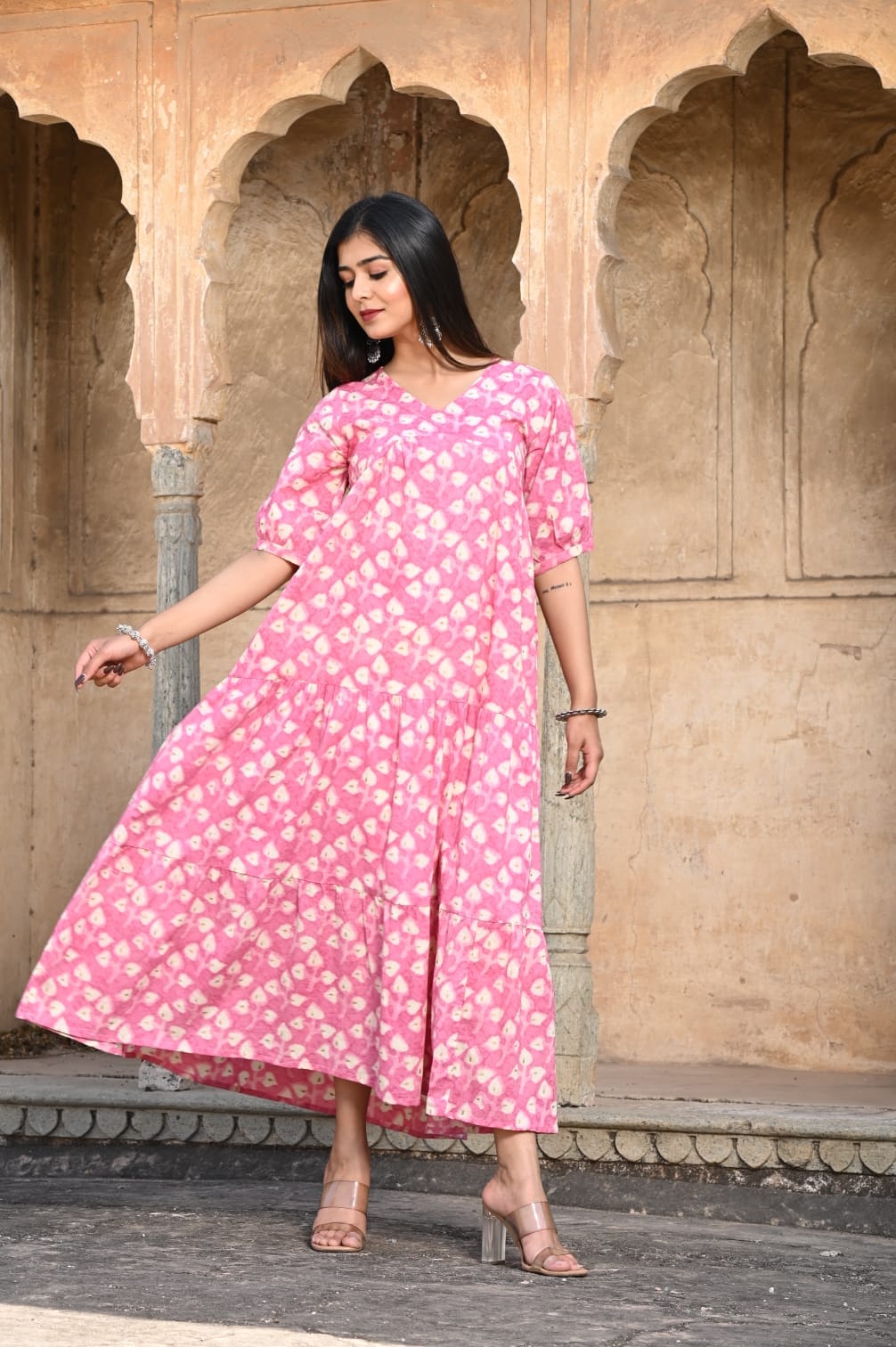 Printed Cotton Frill One Piece Dress | Lable Rahul Singh